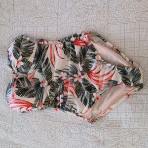 Kona Sol One-Piece High-Coverage Pink Green White Floral Bathing Suit Size Small
